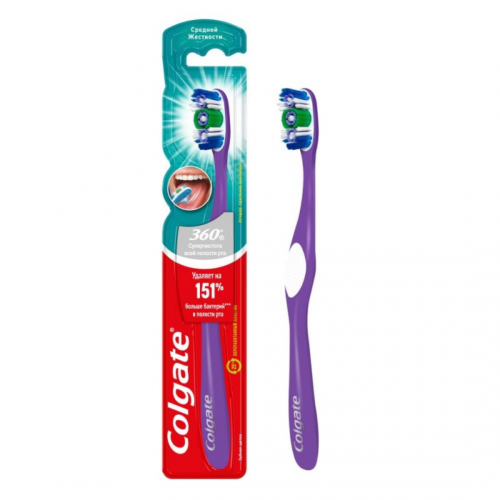 Colgate 360 Whole Mouth Clean Μέτρια Οδοντόβουρτσα Μωβ 1 τεμάχιο